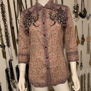 Roar Women's Button Down Shirt - Pink and Black Embroidery